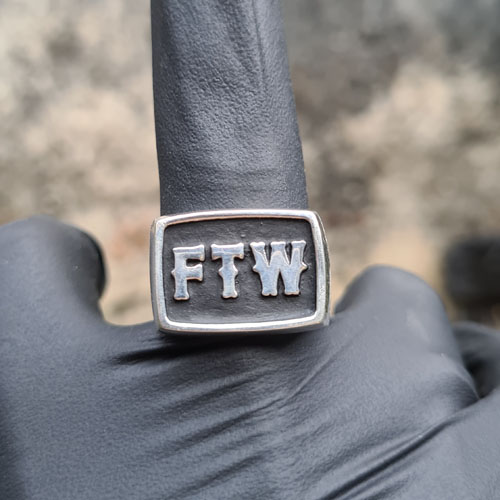 Silver FTW Ring ( Code : FTW1) , +- 35gr weight. Cast in high res high detail sterling silver. Made to order, estimated 4 weeks delivery. Available on Gold 10K, 14K, 18K ( Please contact on Instagram @kronos.rings)